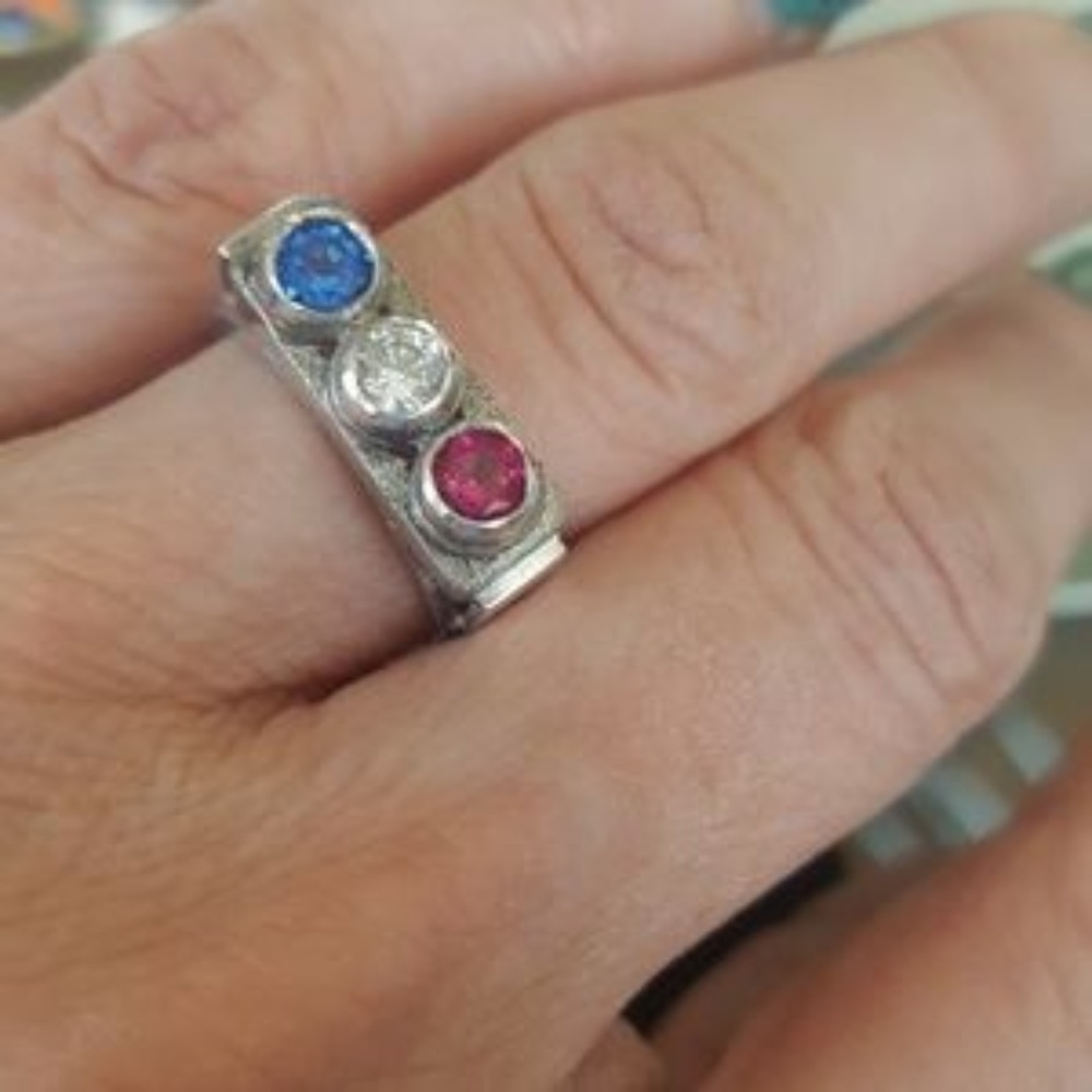 Hand made Sterling silver patriotic red white blue pinky ring size 5 eclectic